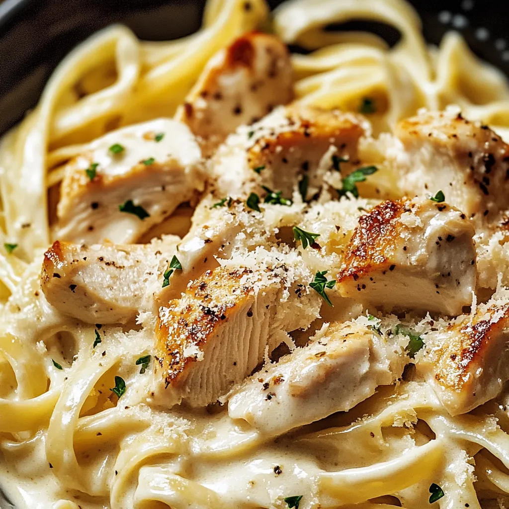 A bowl of pasta with chicken and cheese.