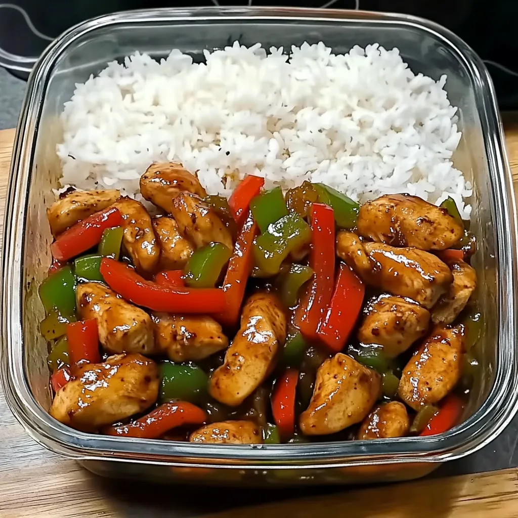 A bowl of rice and chicken.