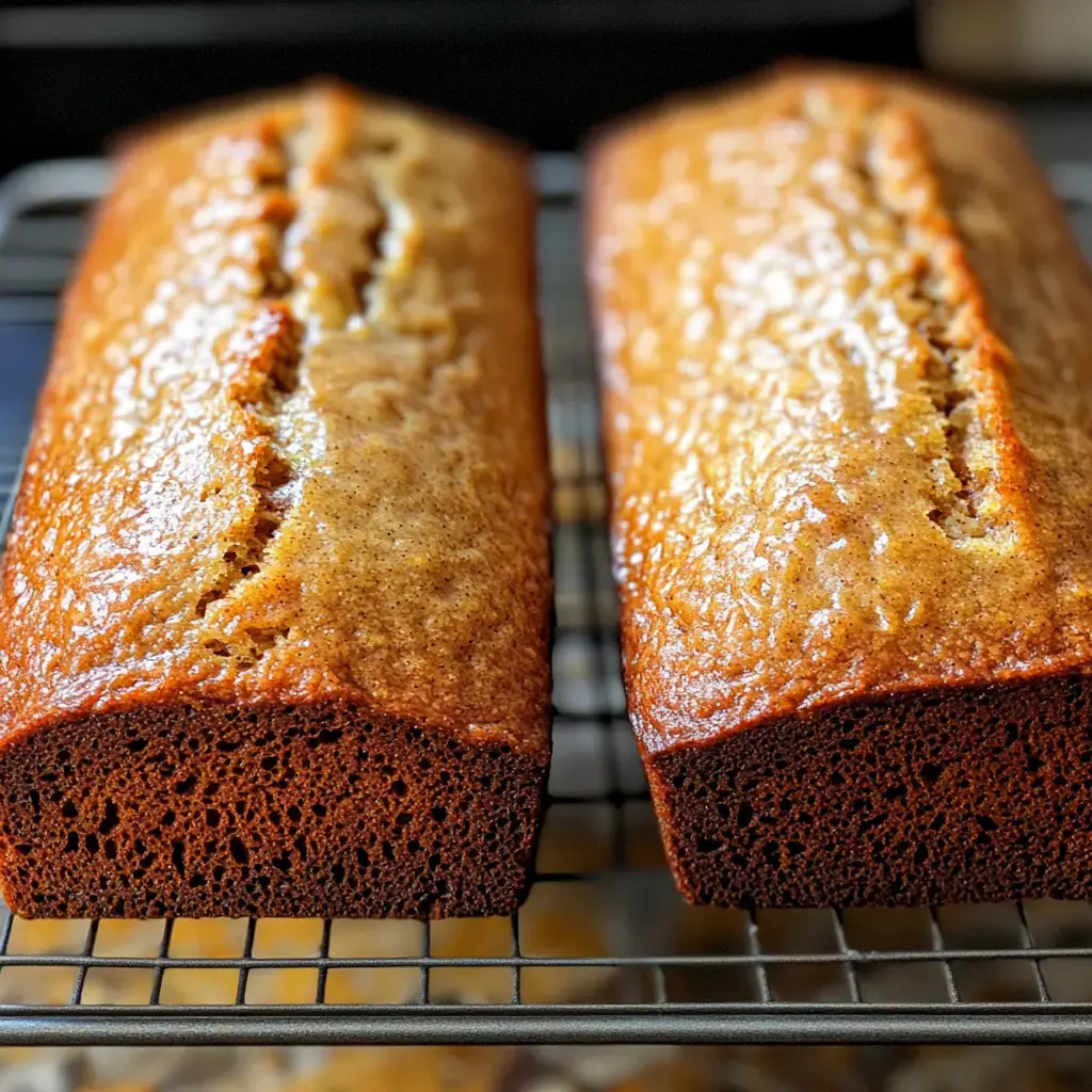 Two freshly baked loaves of bread cooling on a wire rack.