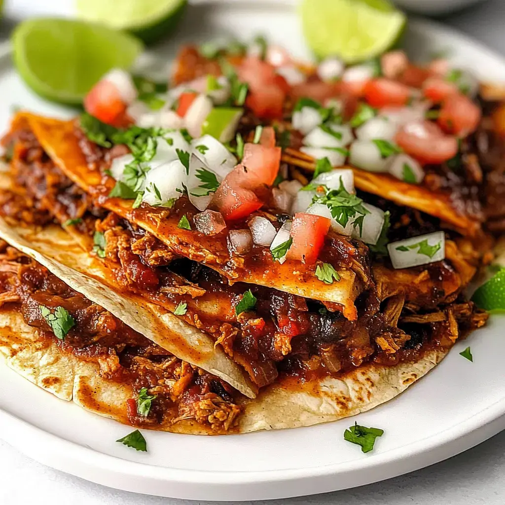 A close-up of a plate of enchiladas topped with diced tomatoes, onions, cilantro, and lime wedges.