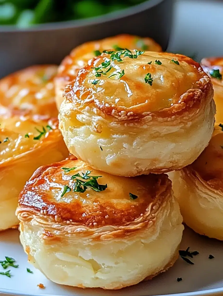 A close-up image of golden brown pastry puffs garnished with parsley, served on a white plate.