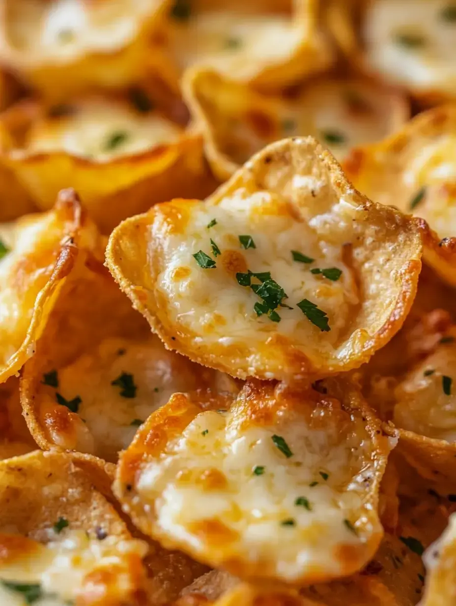 A close-up of crispy cheese-filled tortilla cups garnished with parsley.