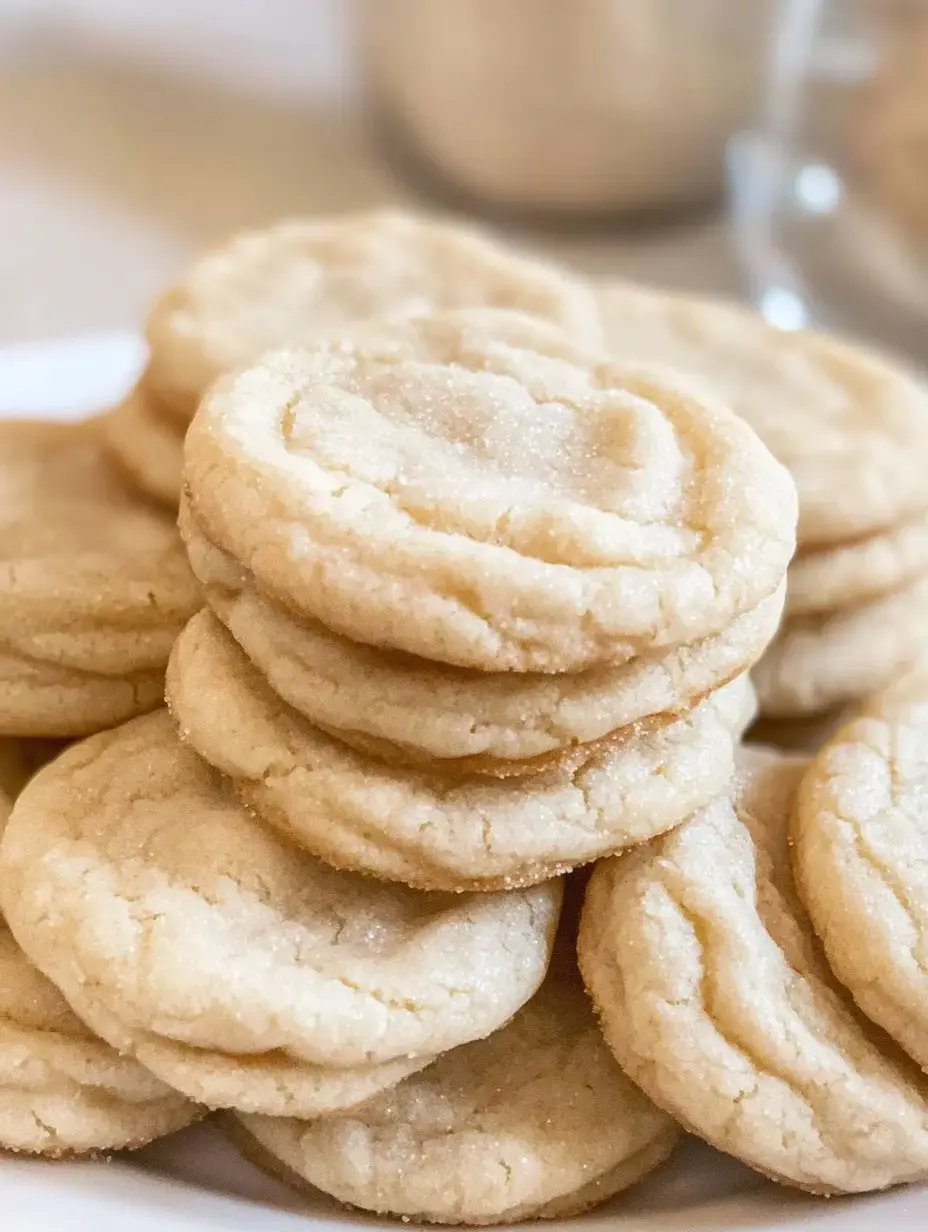 A close-up of a stack of sugar cookies on a white plate.