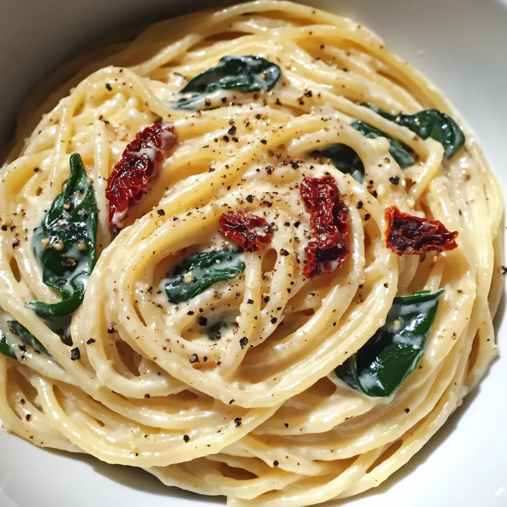 Spaghetti & Spinach with Sun-Dried Tomato Cream Sauce Recipe