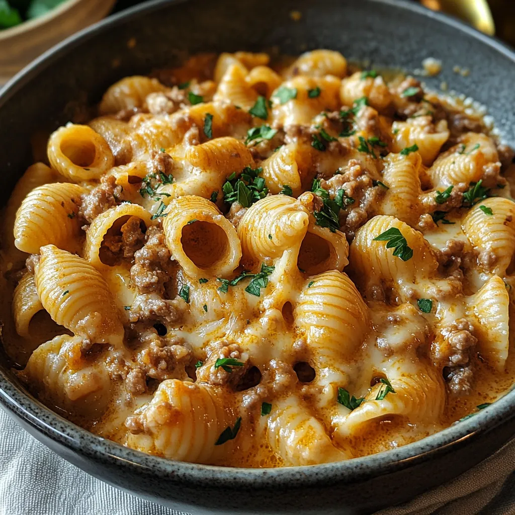 Easy Rich and Comforting Creamy Beef Shells Casserole
