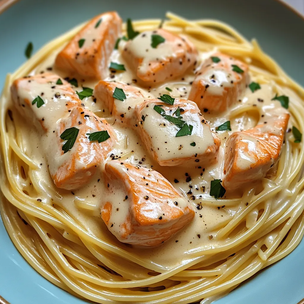 Easy Creamy Garlic Salmon Pasta