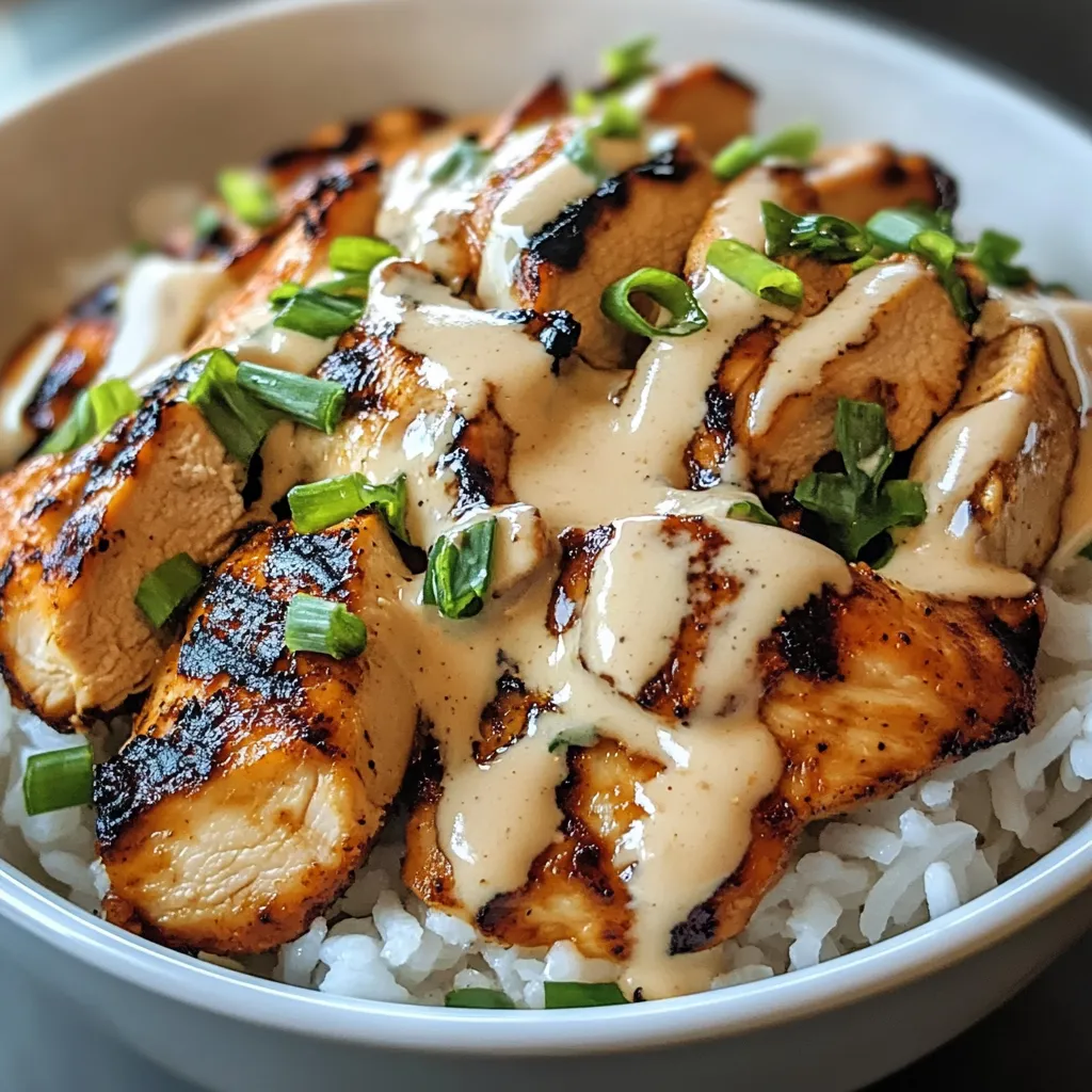 Easy Chicken & Rice Bowls with Creamy Garlic Sauce