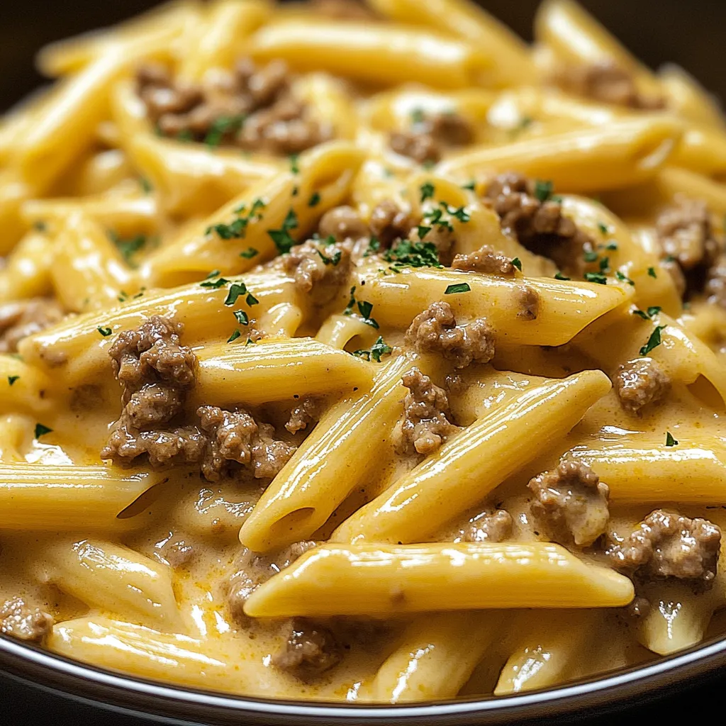 Creamy Velveeta Beef Stroganoff and Penne Pasta