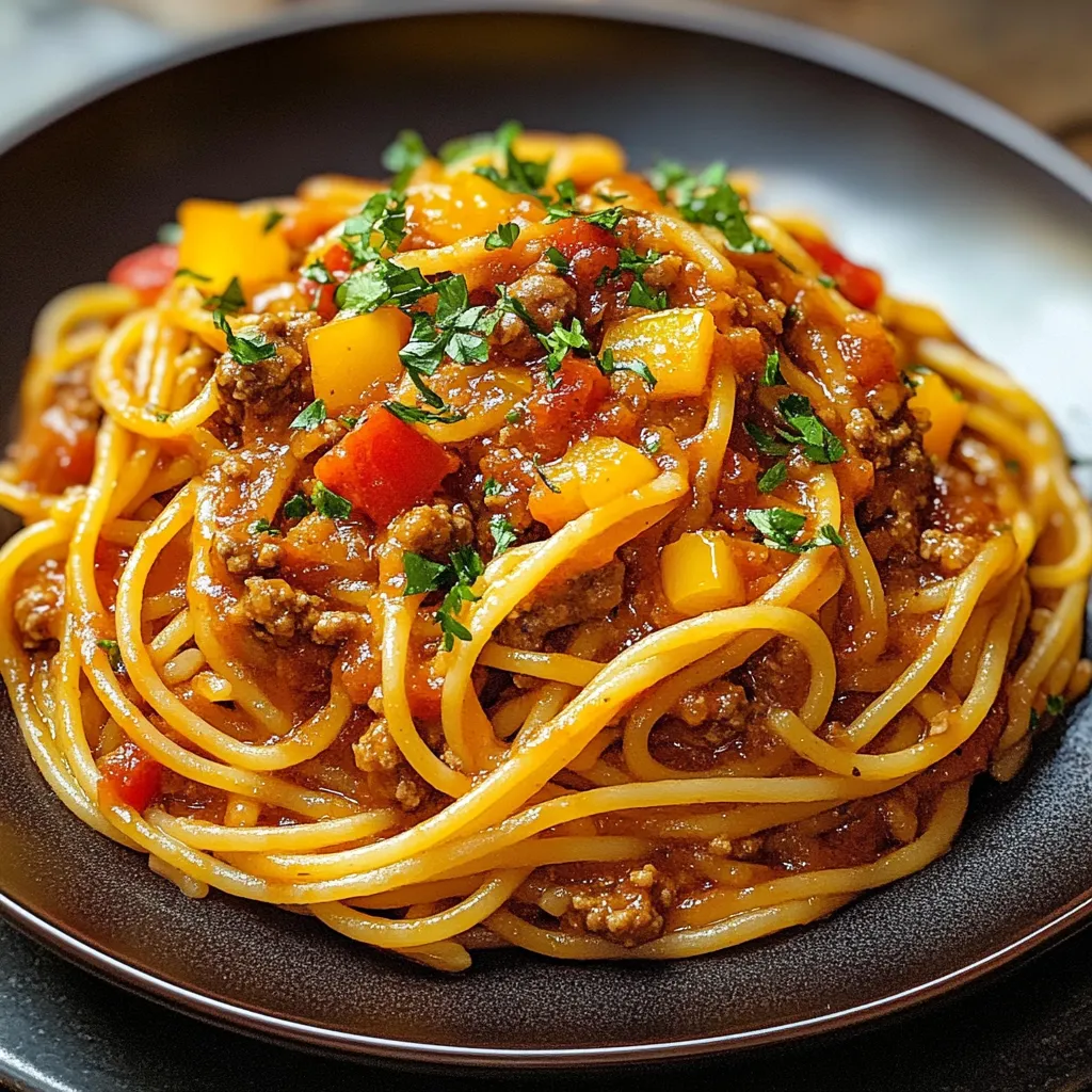 A plate of spaghetti with meat sauce.