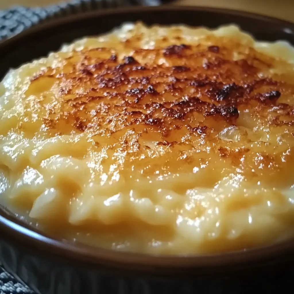 A bowl of food with a burnt crust.