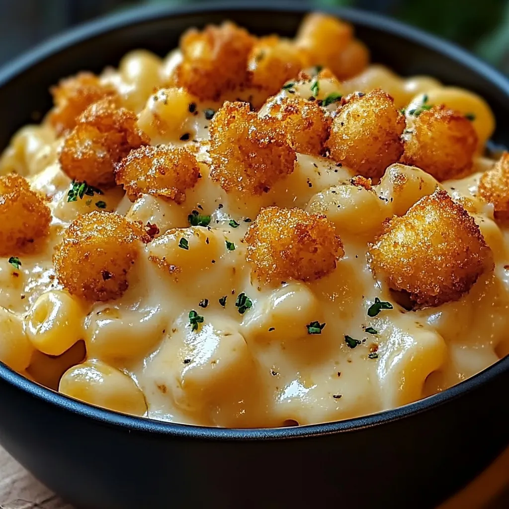 A bowl of macaroni and cheese with toasted bread crumbs on top.