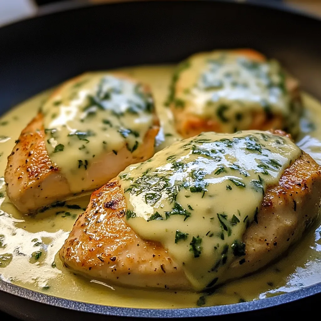 Chicken with sauce in a pan.