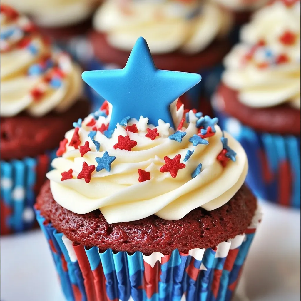 Red white and blue cupcake with a star on top Recipe
