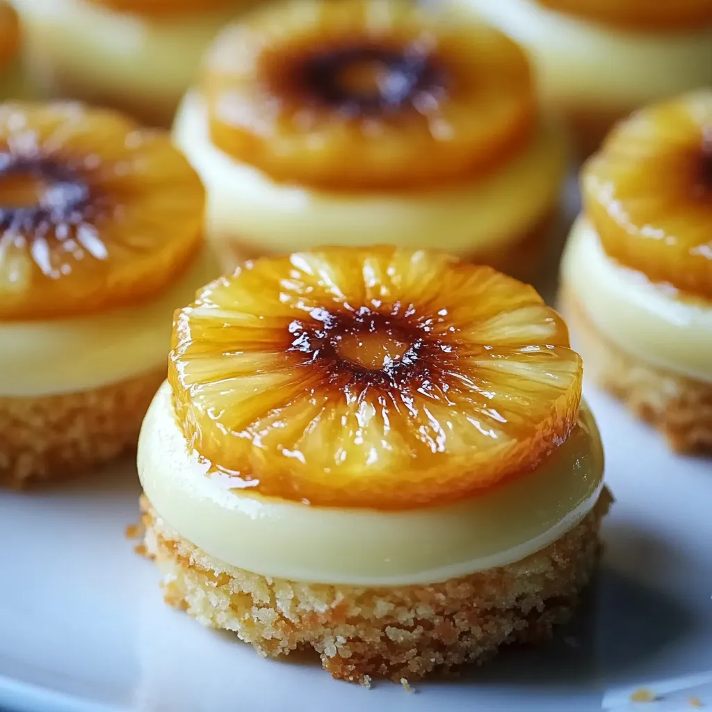 A plate of mini pineapple upside-down cheesecakes.