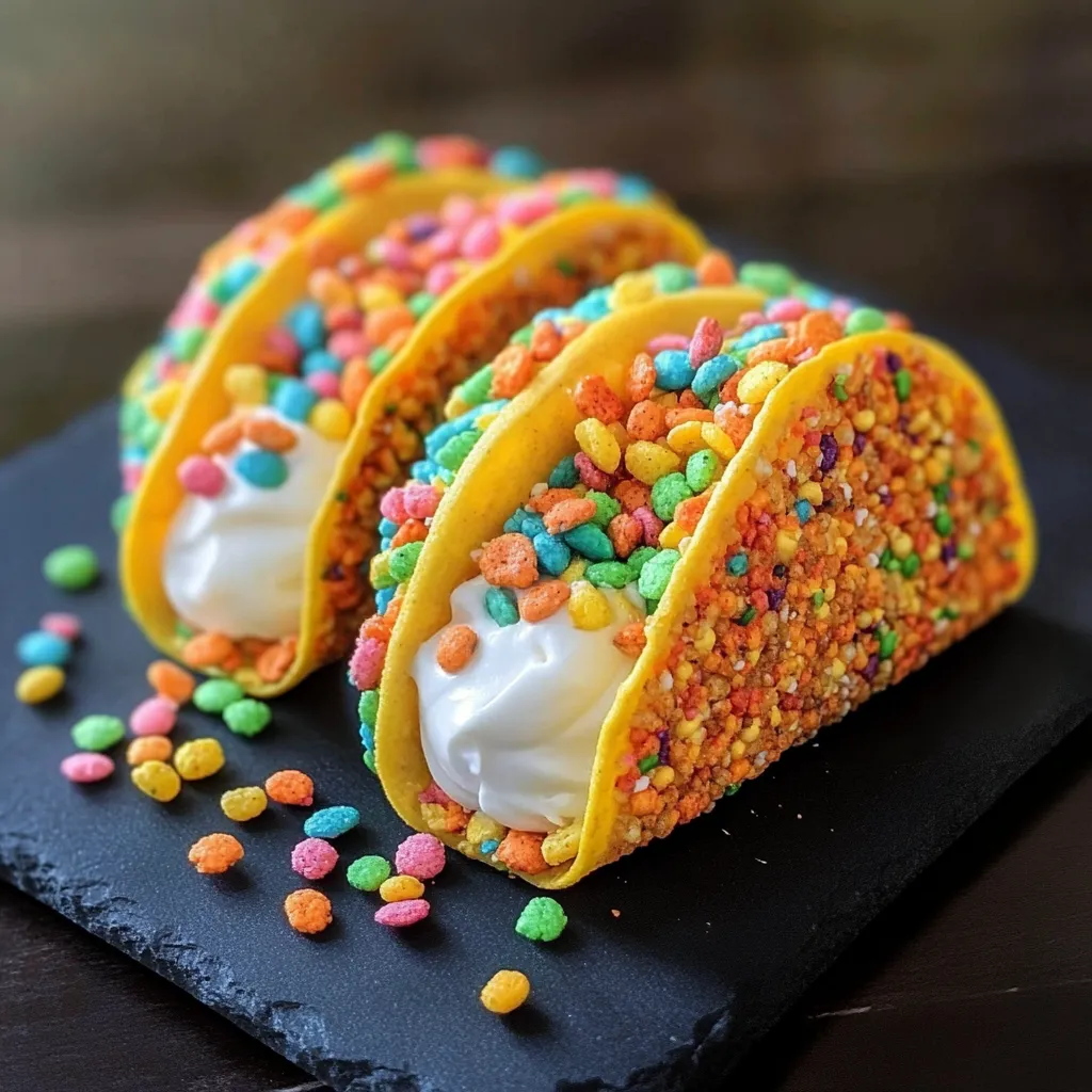 Two tacos with white cream and colorful sprinkles.