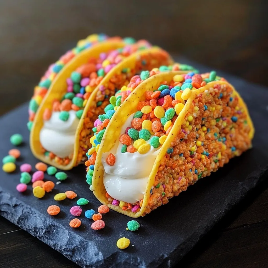 Two tacos with white cream and sprinkles.