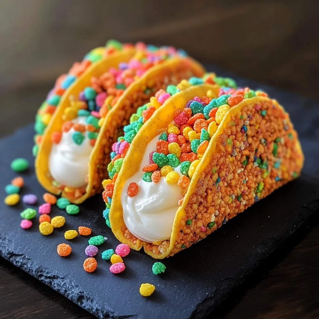 Two colorful tacos with white cream.