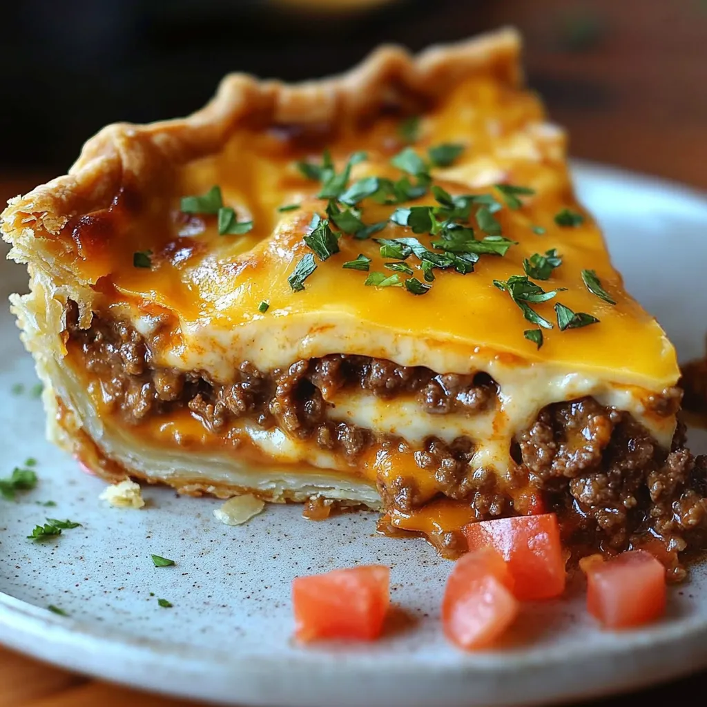 A slice of cheese and meat pie.