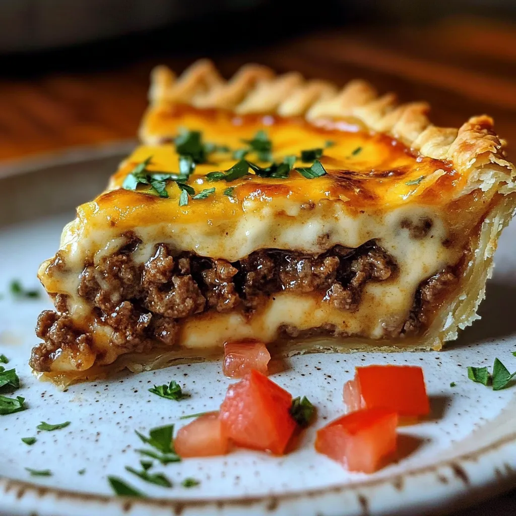 A slice of cheese and meat pie.