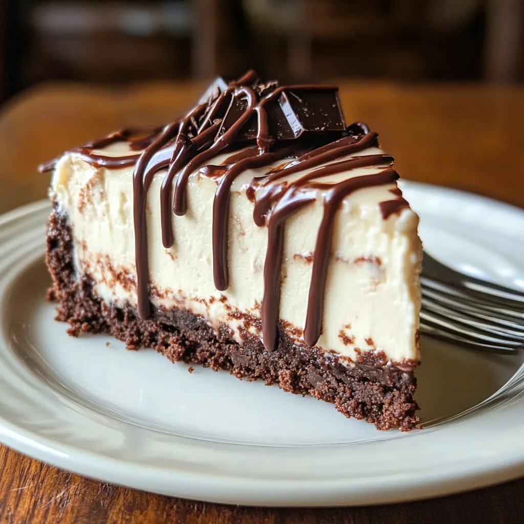 A slice of chocolate cake with chocolate drizzle.