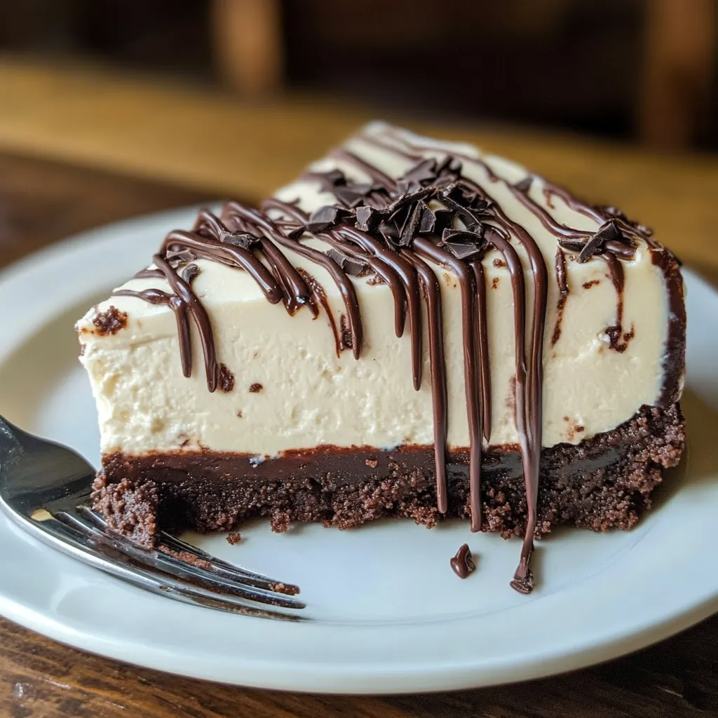 A slice of chocolate cake with chocolate drizzle on a white plate.