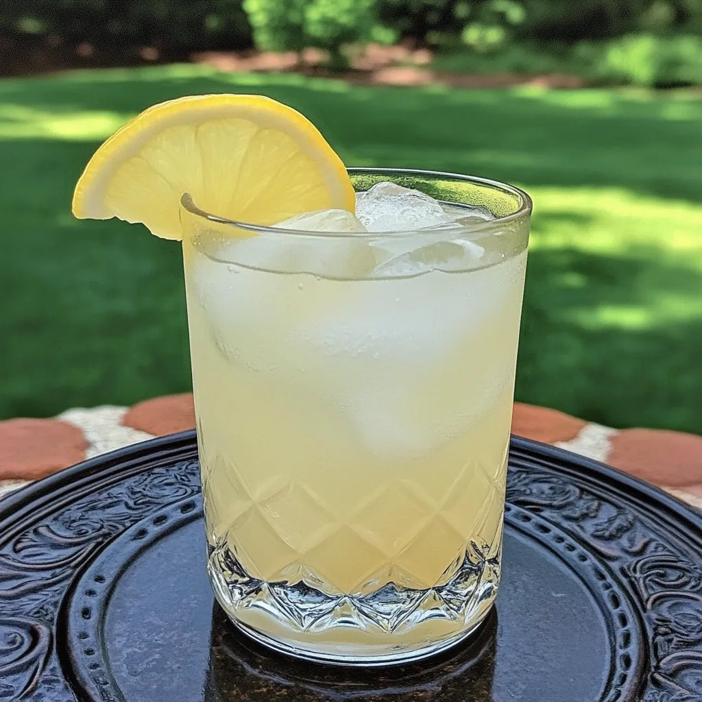A glass of lemonade with a lemon slice in it.