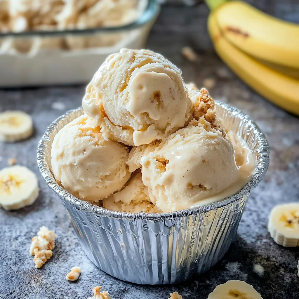 A bowl of ice cream with banana slices.