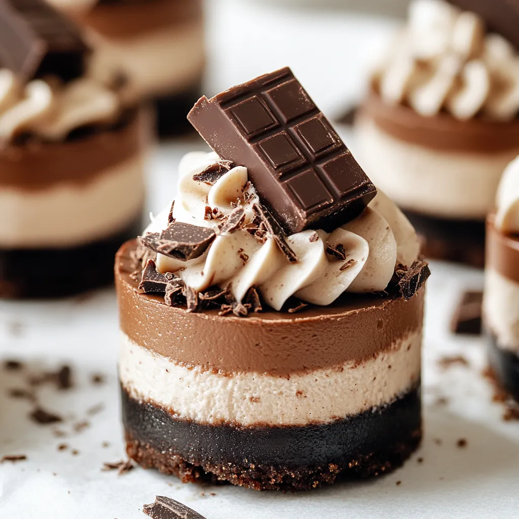 A chocolate dessert with a chocolate square on top.