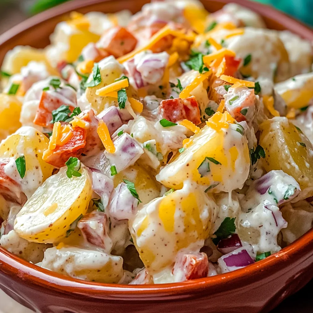 A bowl of food with cheese and potatoes.