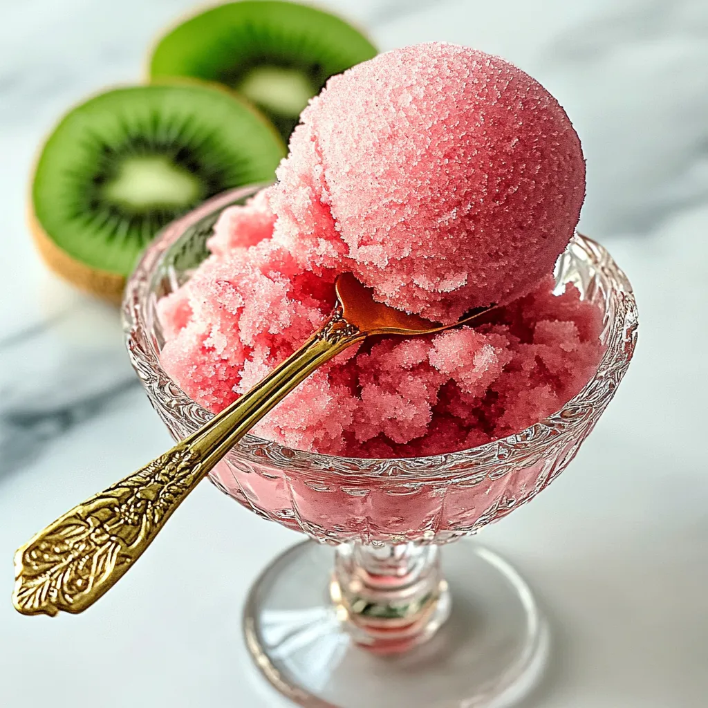 A glass of pink frozen dessert.