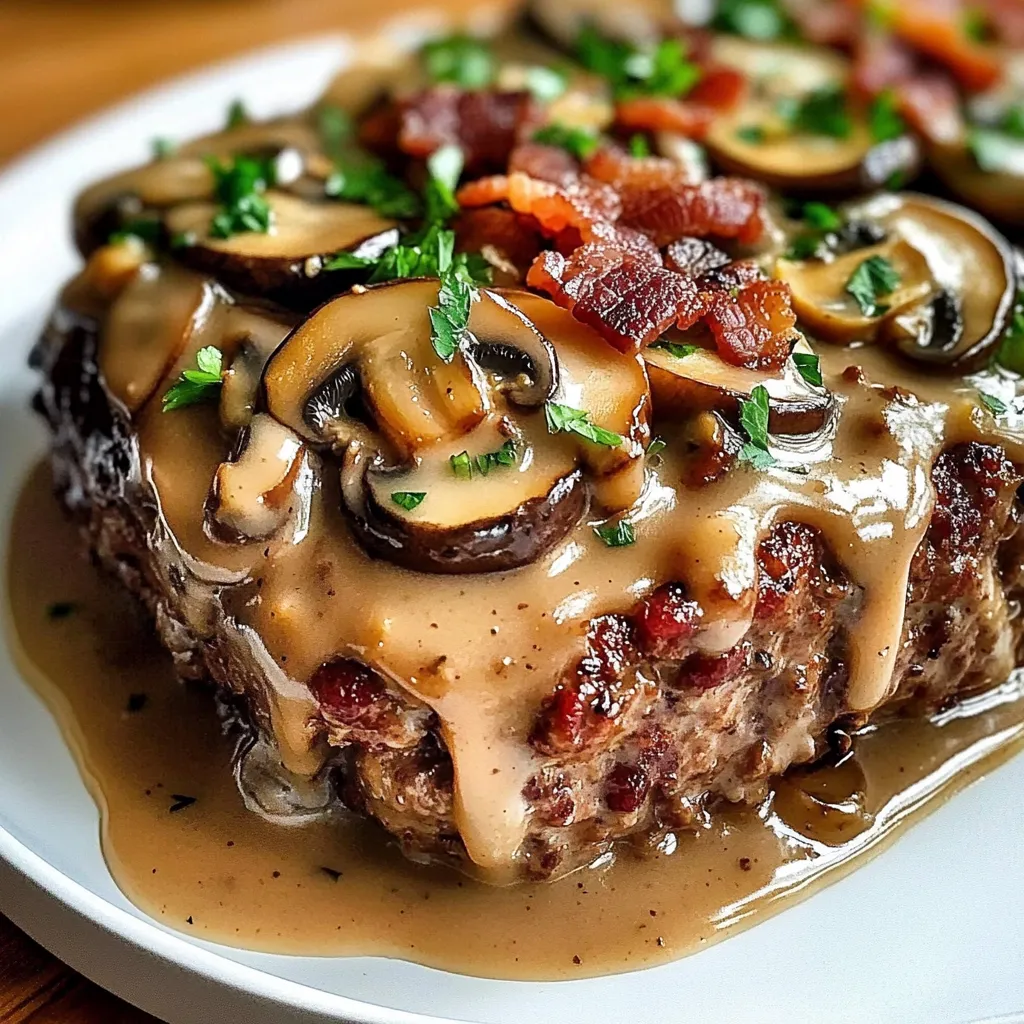 A plate of food with mushrooms and bacon.