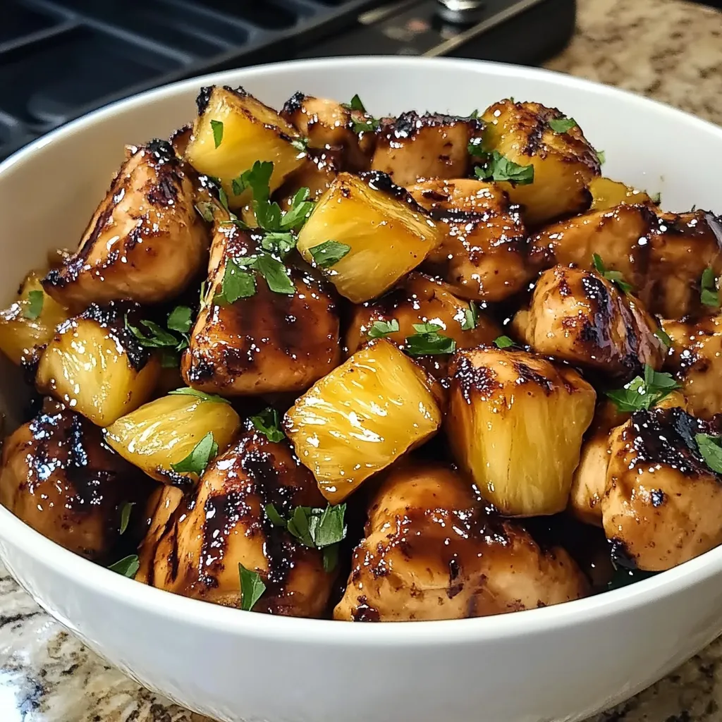 A bowl of food with a pineapple on top.
