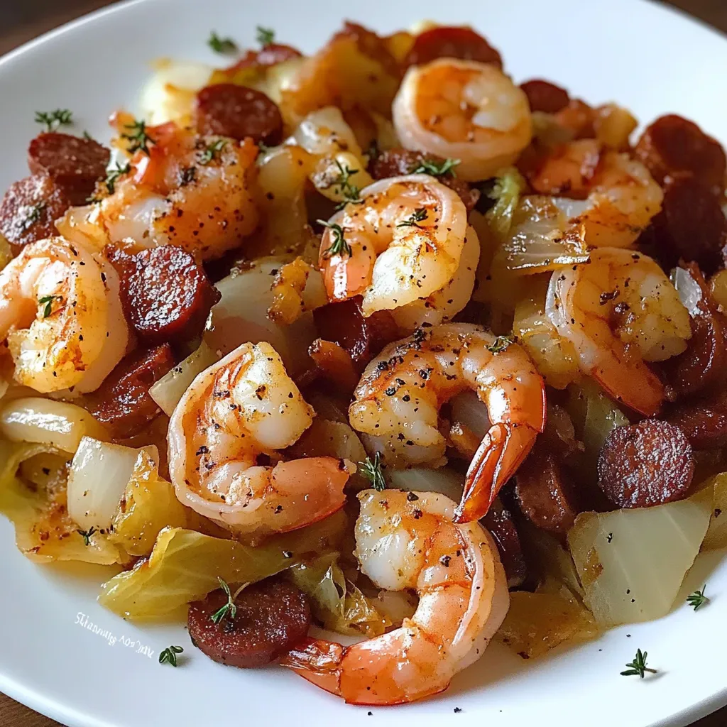 A plate of shrimp and sausage.