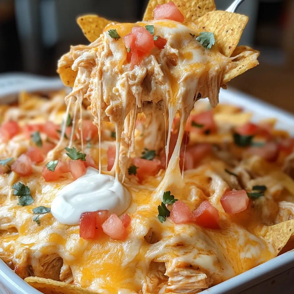 A bowl of nachos with cheese and tomatoes.