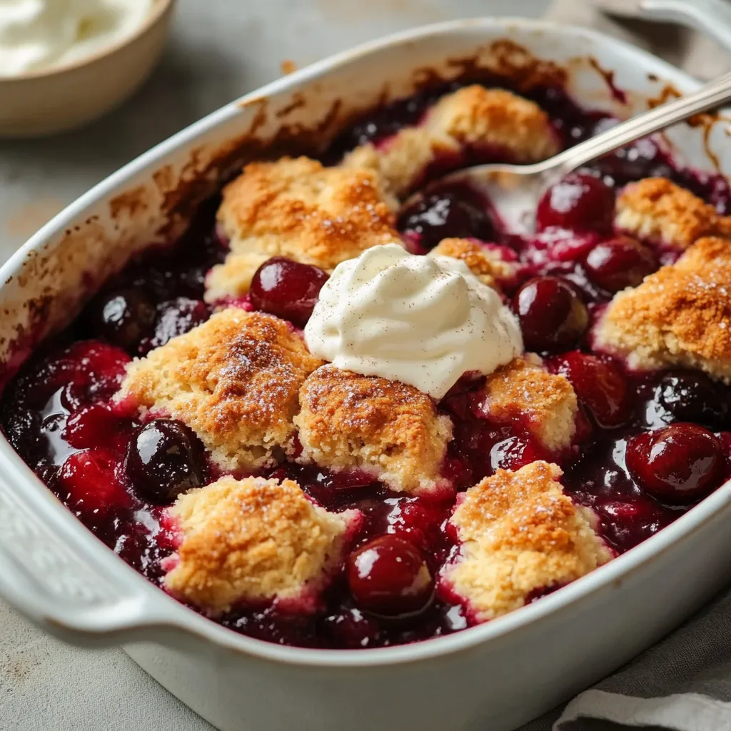 A bowl of cobbler with whipped cream on top.