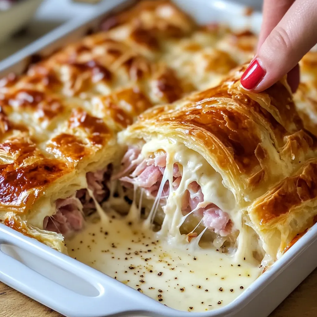 A hand is reaching for a slice of meat and cheese pie.