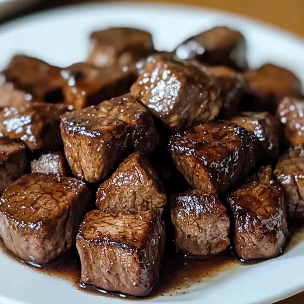 A plate of beef cubes.