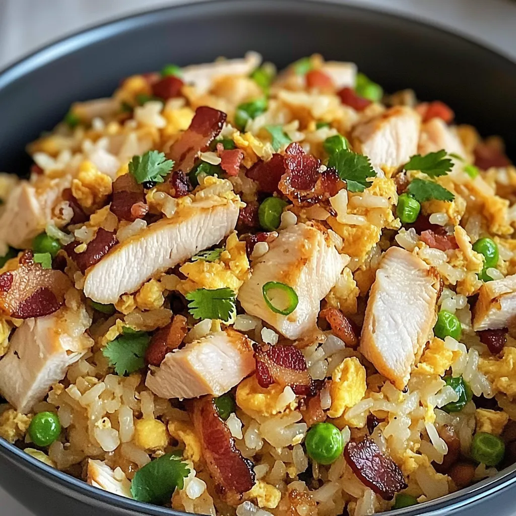 A bowl of rice and chicken.