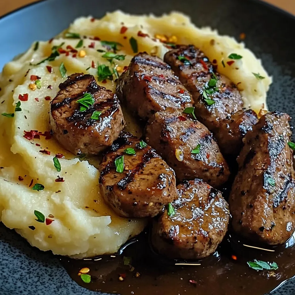 A plate of meat and potatoes.