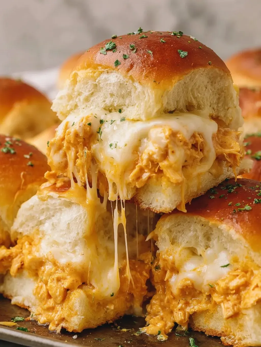 A stack of bread with cheese and meat on top.