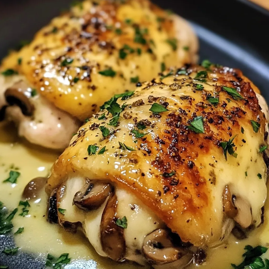 Chicken with mushrooms and herbs.