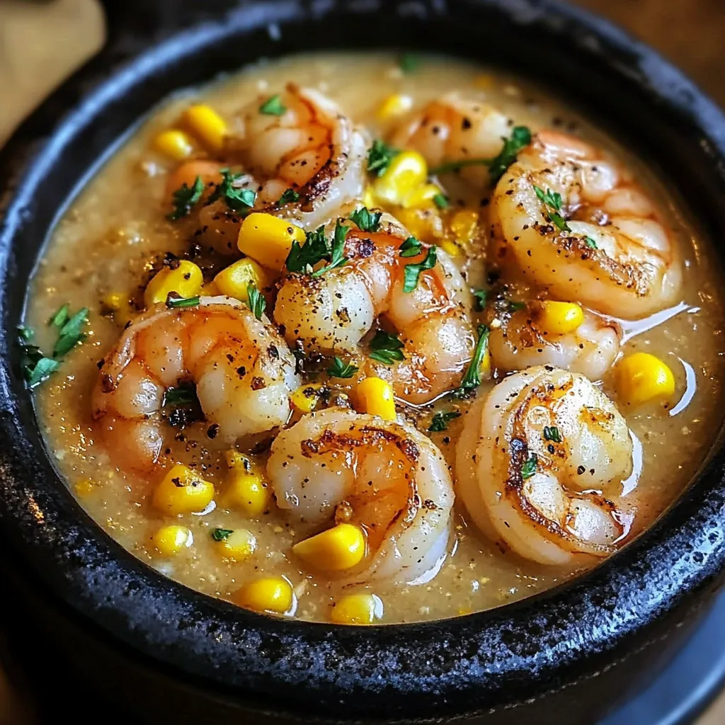 A bowl of shrimp and corn.