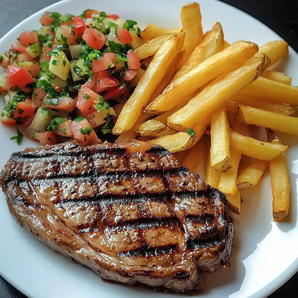 A plate of food with a steak and fries.