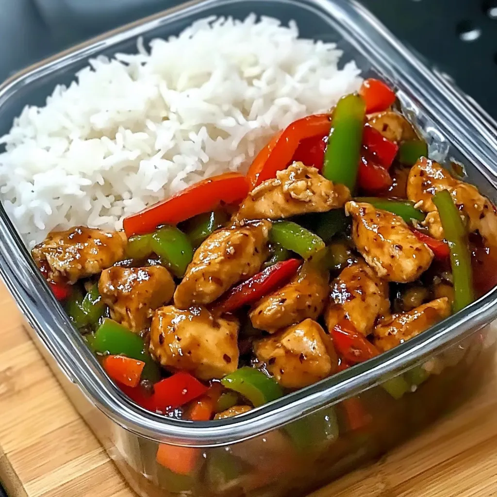 A container of rice and chicken.
