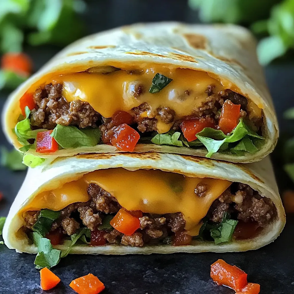A burrito with meat and cheese.