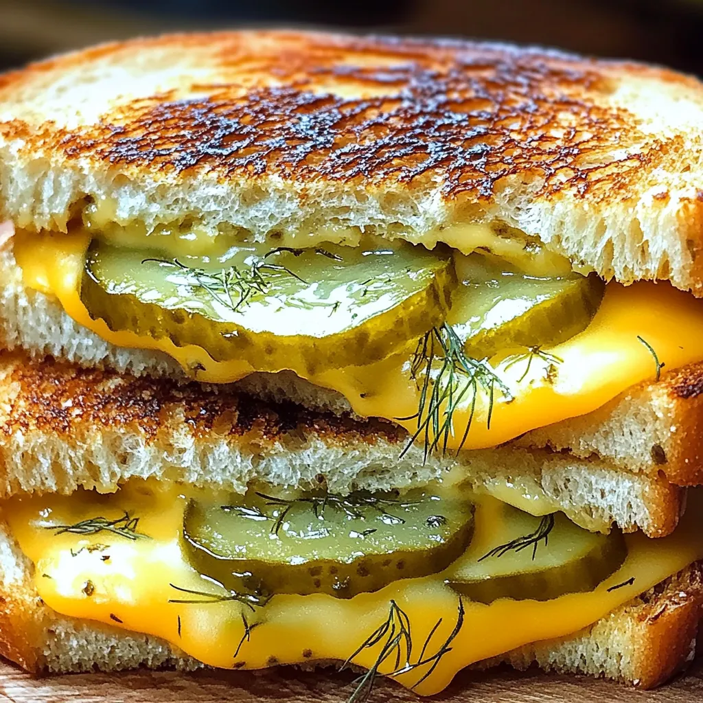 A sandwich with pickles and cheese.