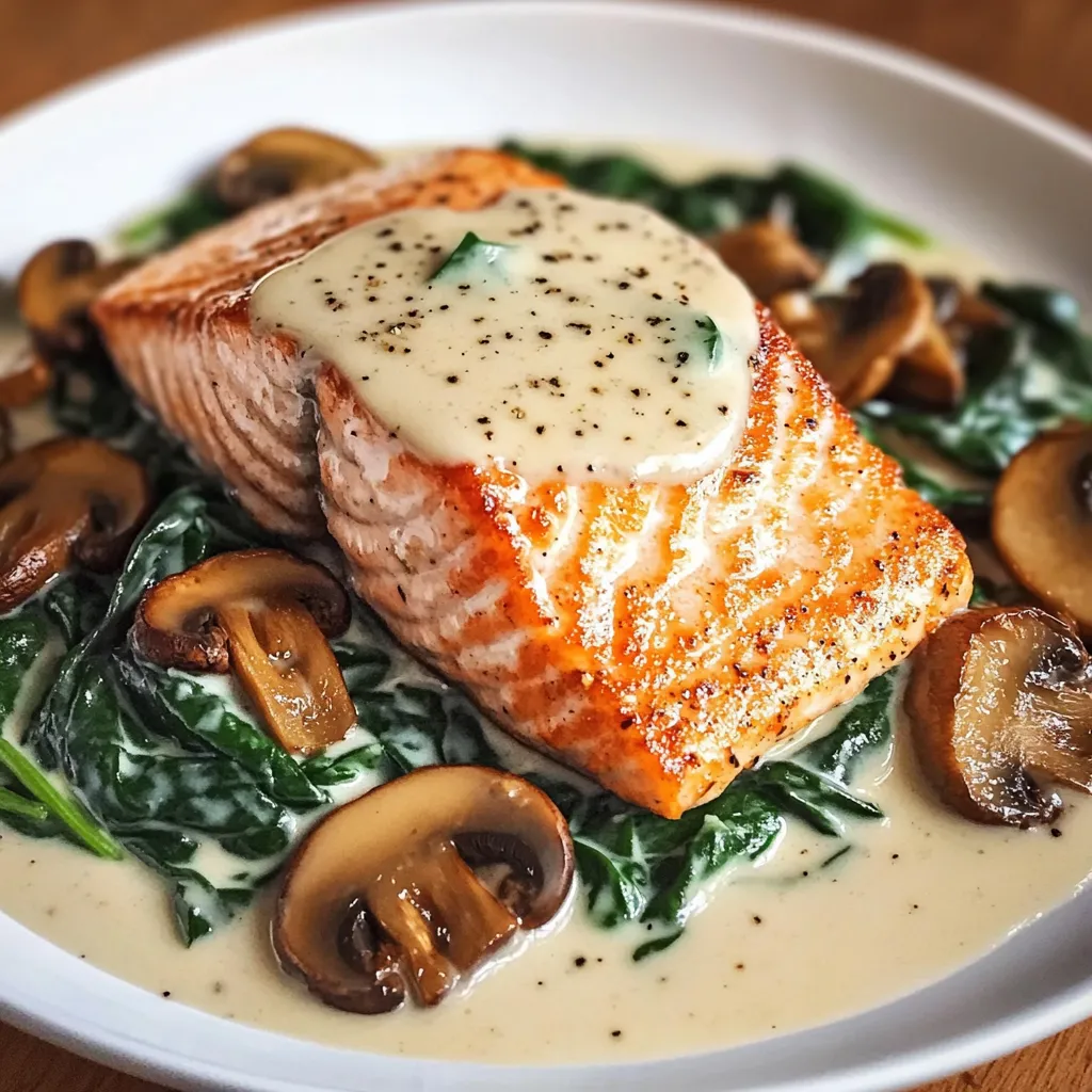 A plate of food with mushrooms and fish.