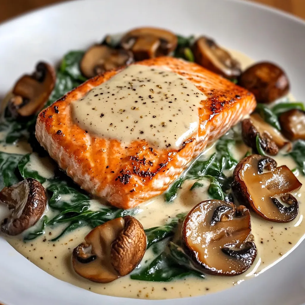 A plate of food with mushrooms and fish.