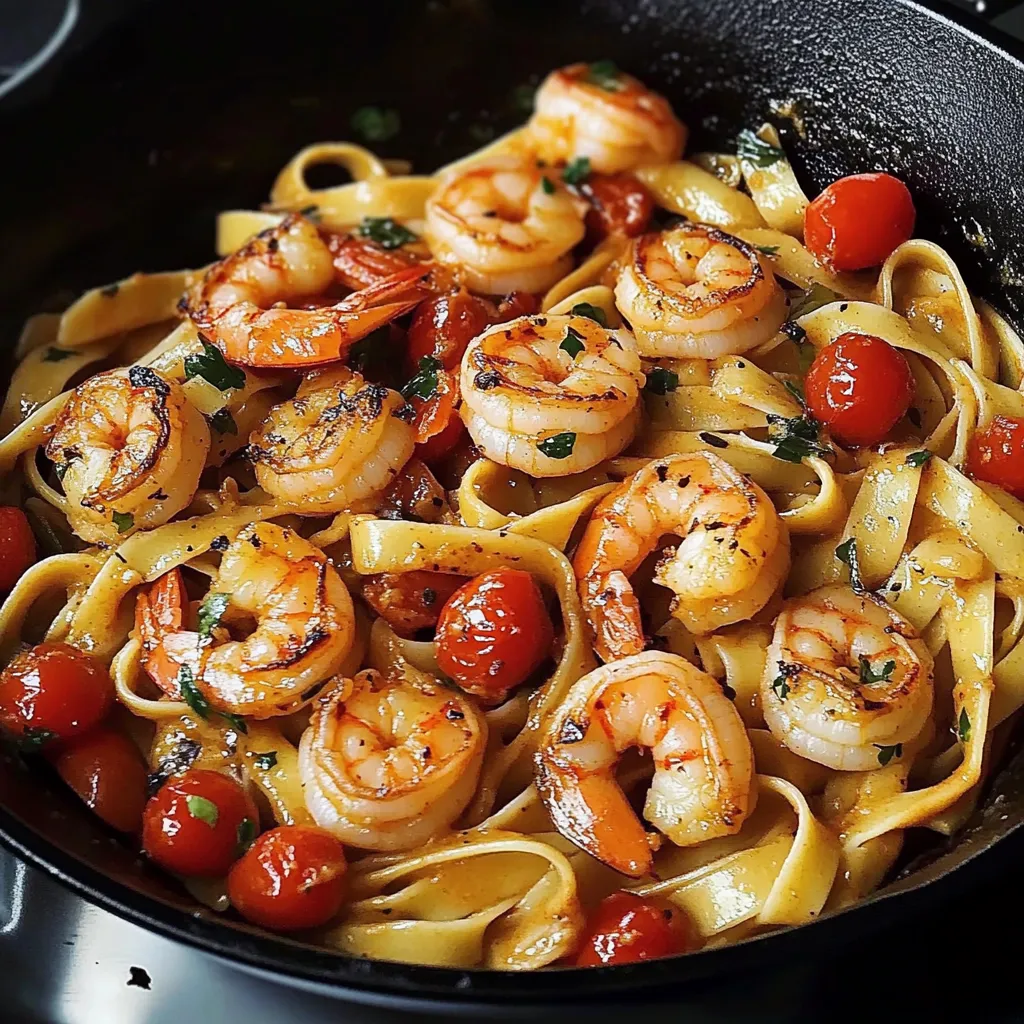 A bowl of shrimp and tomatoes.