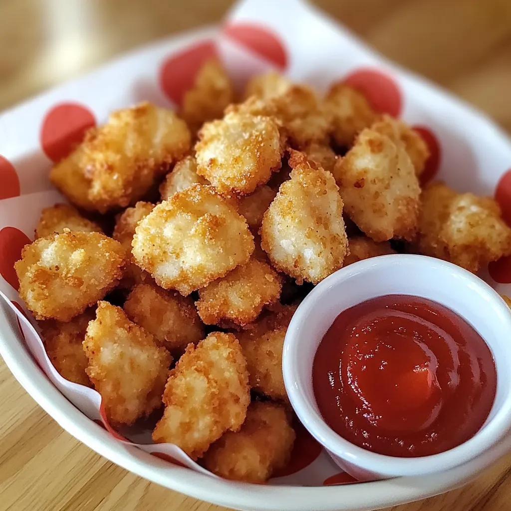 A bowl of tater tots with ketchup.
